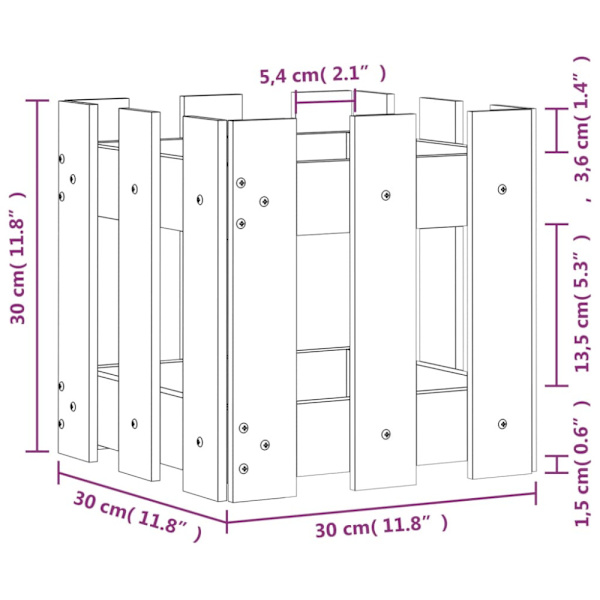 Raised bed with fence design white 30x30x30 cm solid pine