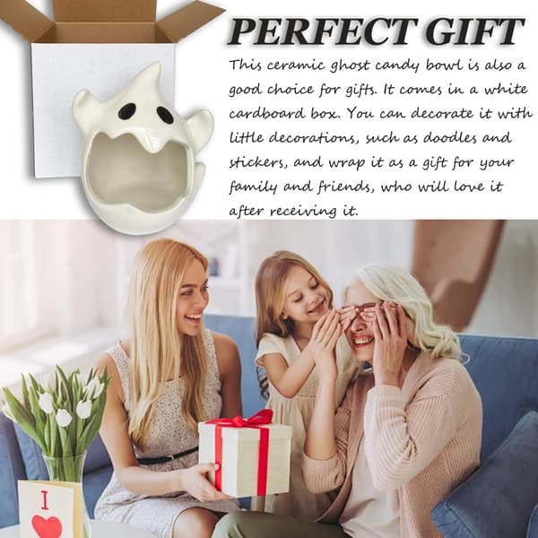 Ghost-shaped ceramic bowl, multi-functional candy box, decorative desk pot, white