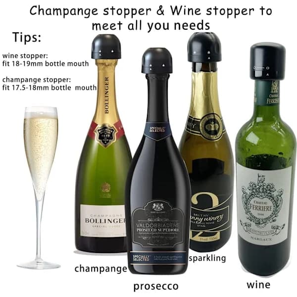 (4-pack) Champagne Stopper, Reusable Leak-Proof Silicone Champagne Stopper, Keeps Champagne and Wine Fresh -FA-