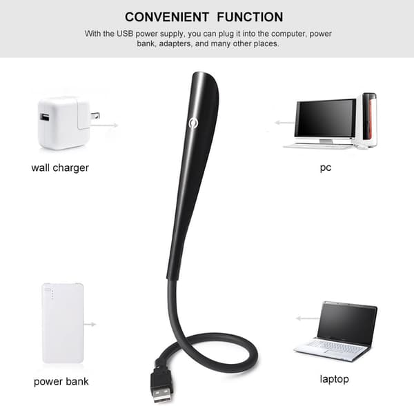 USB-lampe Dæmpbar Læselampe 3 Lysstyrkeniveauer og Touch-kontakt Kompakt og Bærbar til Laptop/PC