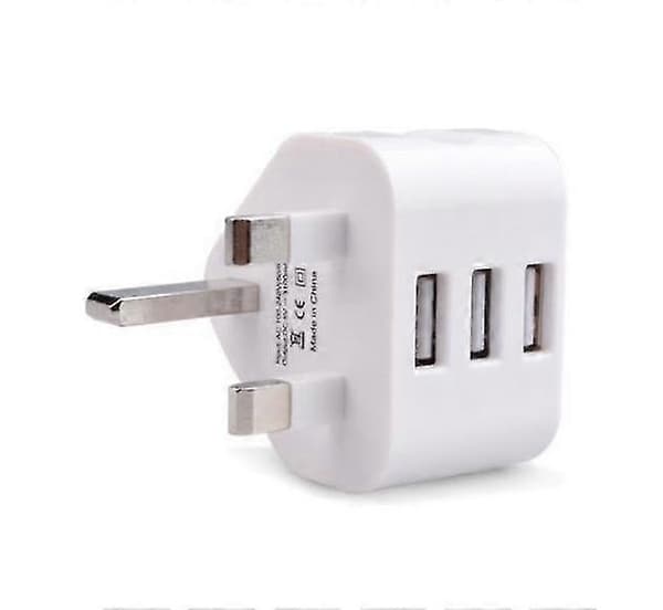 Strømadapter 3-benet stik Væglader 123-port Dual USB til telefoner tablets