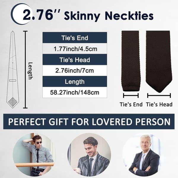 Stickade slipsar för män Enfärgad 2,76'' Smal halsduk Formell affär Stickad Daglig Bröllopsfest Brun - Tan