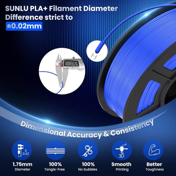 3D-printerfilament, 1,75 mm PLA+ 3D-filament, pent viklet filament, sterkt og holdbart, 1 kg spole (2,2 lbs), blå