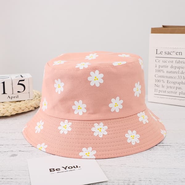 Rosa bucket hat för kvinnor, vändbar solhatt för flickor
