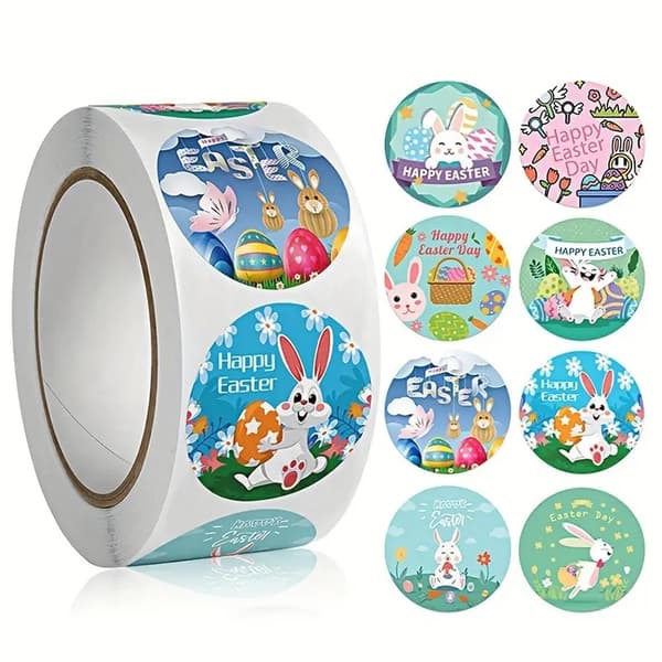 500 st 1 tums \"Happy Easter\" rullklistermärken för småföretag, presentförpackning, kort