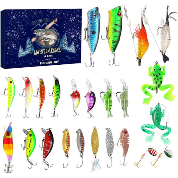 Fiske-Adventskalender 2024 Adventskalender för Vuxna Fiskebete Adventskalender 24 Dagar Julnedräkning Fiskeutrustning Adventskalender B