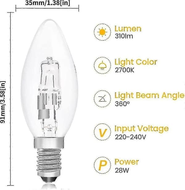 10-pak B15d Halogenpærer, Dæmpbar 42w C35 Halogen Lyspære 42w B15d