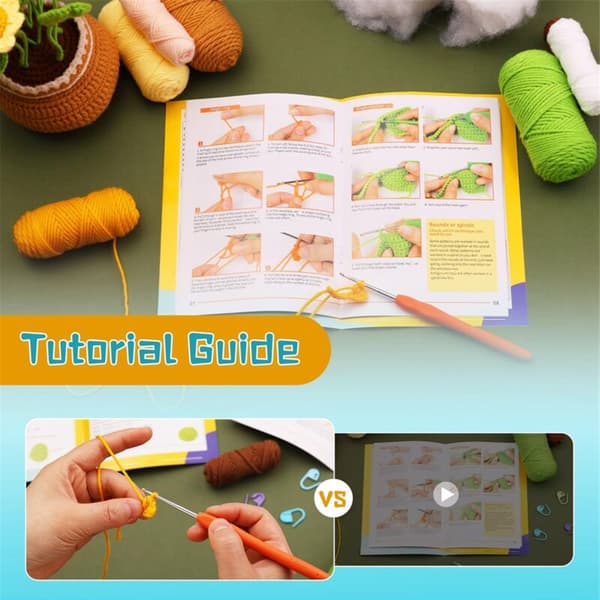 Complete Crochet Kit for Beginners, DIY Sunflower Crochet Kit with Stitch Markers, Easy Yarn Ball, Instructions