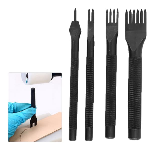 4 pcs. Leather Craft Tools with Fork Chisel, Black Galvanizing, Leather Craft Chisel 3 mm