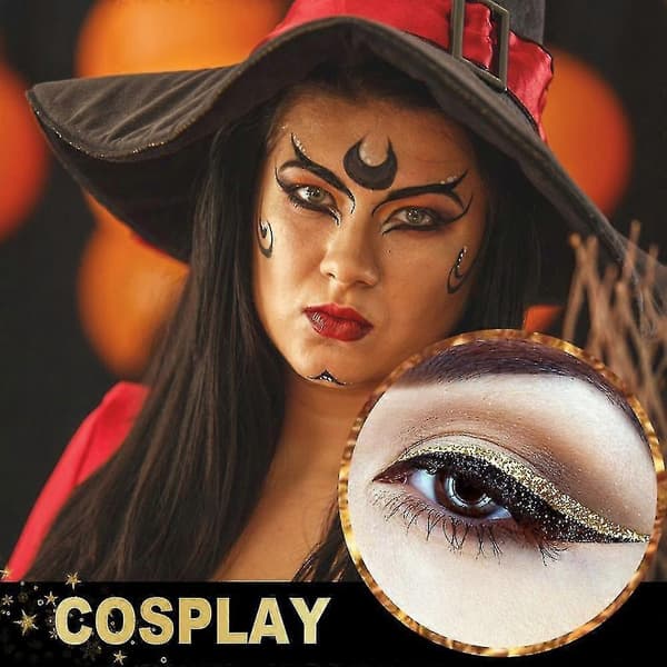 16 Pairs Reusable Eyeliner and False Eyelash Stickers with Sequins for Eyeshadow, Makeup Gold