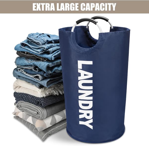 82L Laundry Baskets, Foldable Laundry Bag, Large Capacity Foldable Laundry Baskets - Dark Blue, L