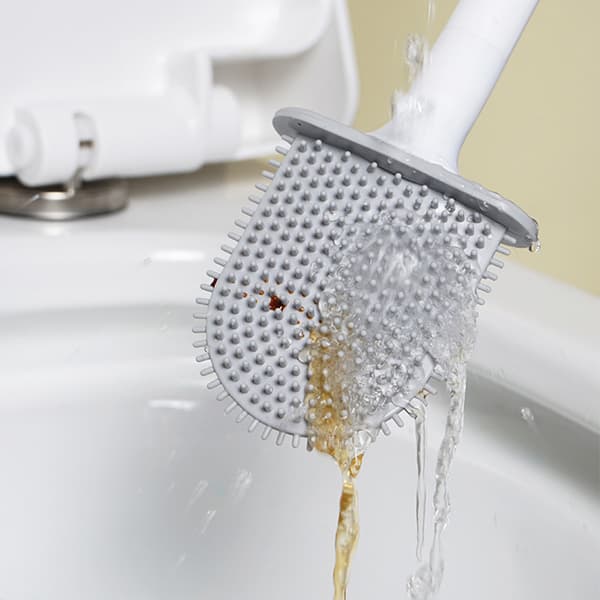Vægmonteret toiletbørste og holder til badeværelse, blød silikone
