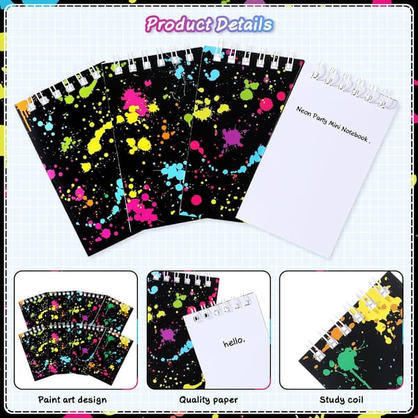 24 stykker Mini Neon Notesbøger Bulk Glow Party Spiral Notesblokke -
