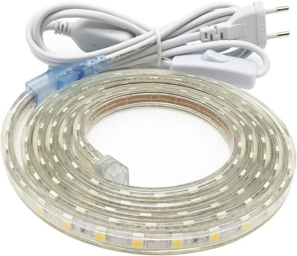 Varmvit - 2M LED-stripe, superlys 220v LED-stripe med bryter