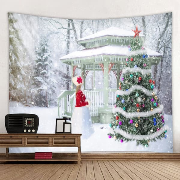 150cm*100cm, Gobeläng Snöig Julgran Bakgrund Tyg