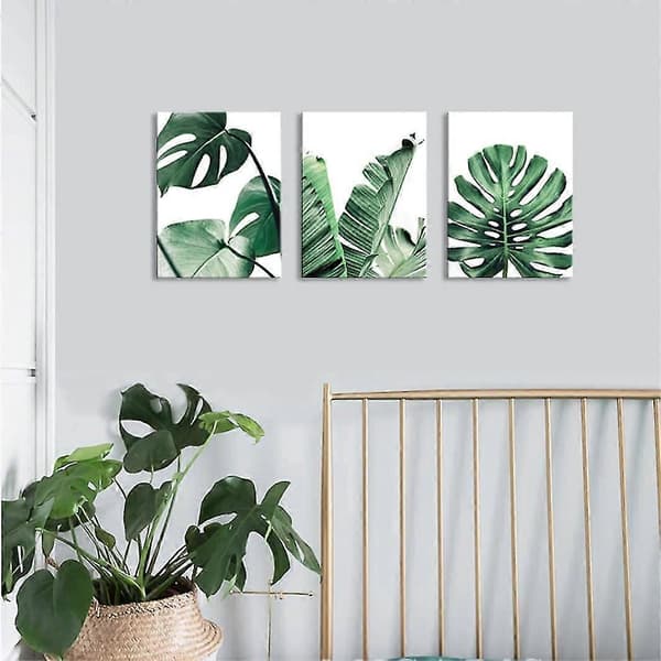 Canvastavla Grön Blad Enkel Vardagsrum Målning Sovrum Väggdekor Monstera Växter 3 Delar Inramad