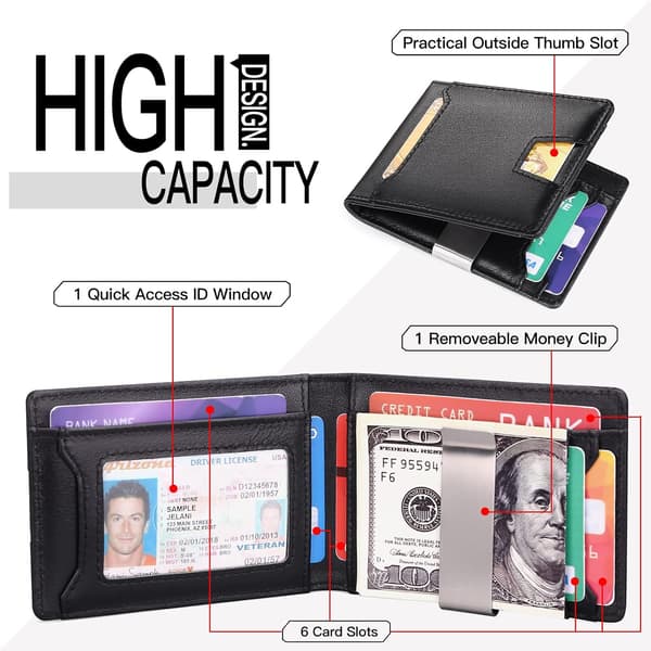 Black - Leather Wallet for Men - Credit Card Security Pocket