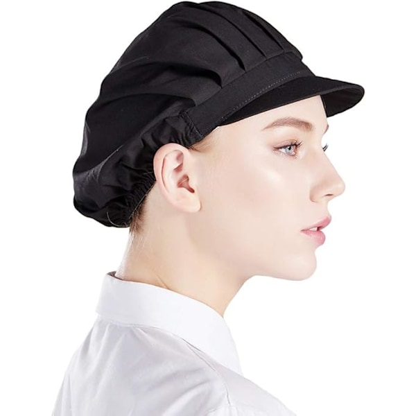1 stk. Unisex kokkehue elastisk kokkehue køkken bagning madlavningshat til mænd kvinder med skygge - sort