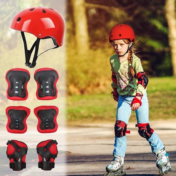 Kids Helmet and Protective Pads Set ABS Breathable Adjustable for Cycling Skateboard Skating Red Red