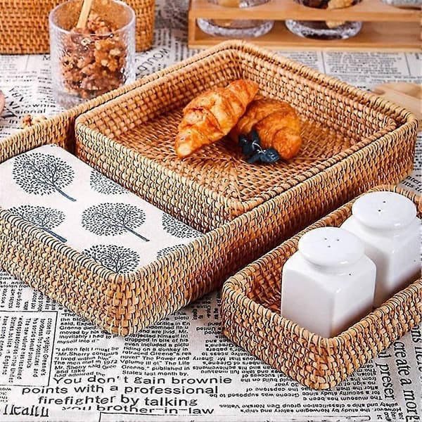Handwoven Storage Basket Rattan Storage Tray Baskets Bread Fruit Food Breakfast Display Box