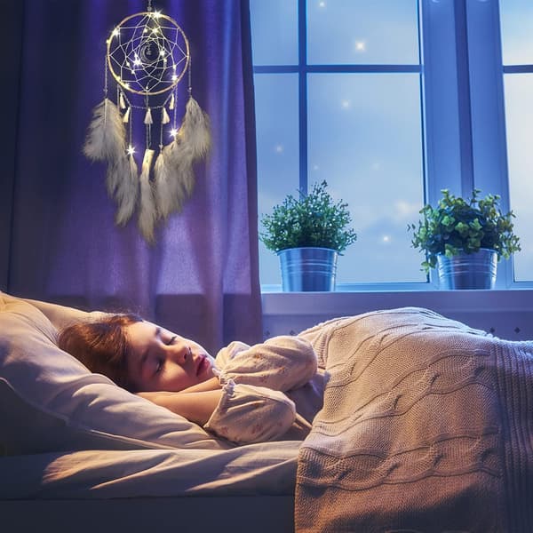 Lille drømmefanger med LED-lys, håndlavet fjerdrømmefanger