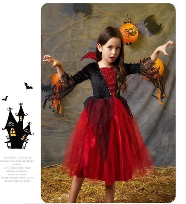 Jentenes vampyrkostyme Halloween gotisk med ståkrage