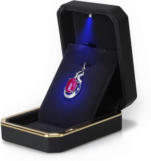 Luxury Pendant Box, Velvet Jewelry Box Storage Case Organizer Holder with LED Light, Black