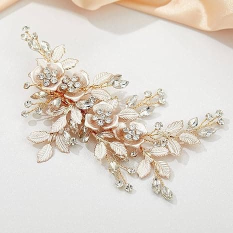 Lys Rosegull Bryllupsklemme Rhinestone Brudekam Barrette