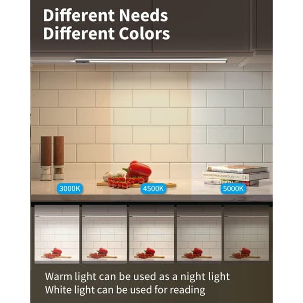 LED underskapslys til kjøkken med sensor, 60 cm, 2-i-1 USB oppladbart og strømdrevet skapbelysning - Magnetisk selvklebende stripe