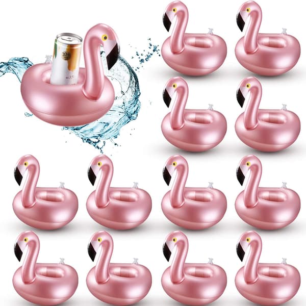 12-pack uppblåsbara dryckeshållare, flamingodesign, återanvändbara
