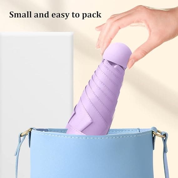 Konjac Lila Sammenleggbar Paraply, 6 Ribber Solparaply Vindtett & U