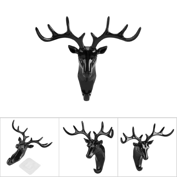 Creative Deer Head Self-Adhesive Wall Hook Hanger Key Bag Holder Organizer Home Decor (Black)