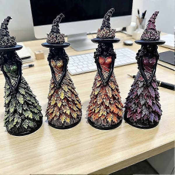 Efterårsløv Heks Harpiksfigur Gul Halloween Borddekoration Pynt