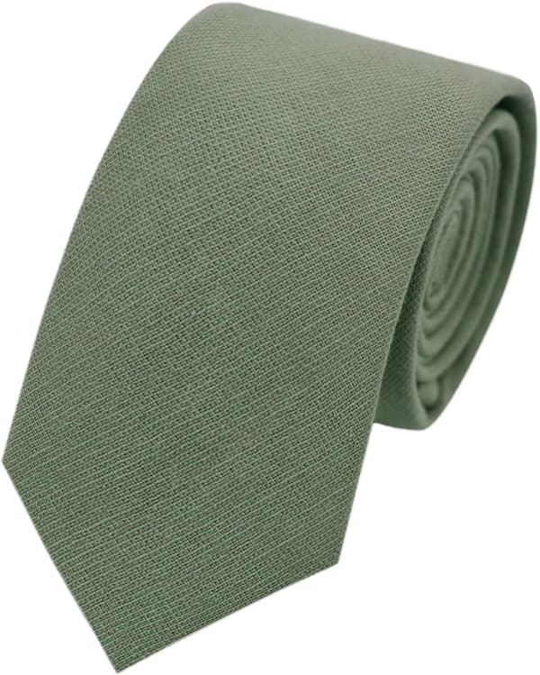 Slips for menn, bomull lin menns smale slips ensfarget halsslips bryllup brudgom forlovere ensfarget: salviegrønn - Solid: Sage Green