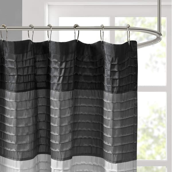 Madison Park Amherst Badrum Duschdraperi Rayon Patch Randigt Modernt Mikrofiber Duschdraperi, 183x183 cm, Svart