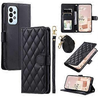 Mobile Phone Case for Samsung Galaxy A73 5G, PU Leather Grid Pattern, Crossbody (Style D)