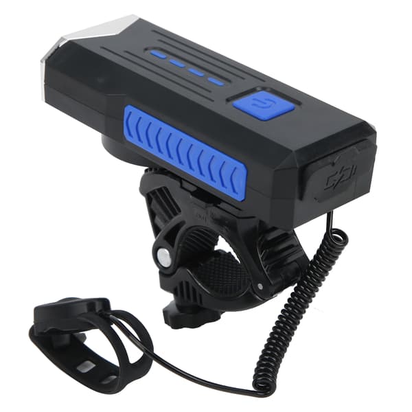 Bicycle Headlight USB Rechargeable Night Riding Waterproof Bike Front Light with Horn Blue