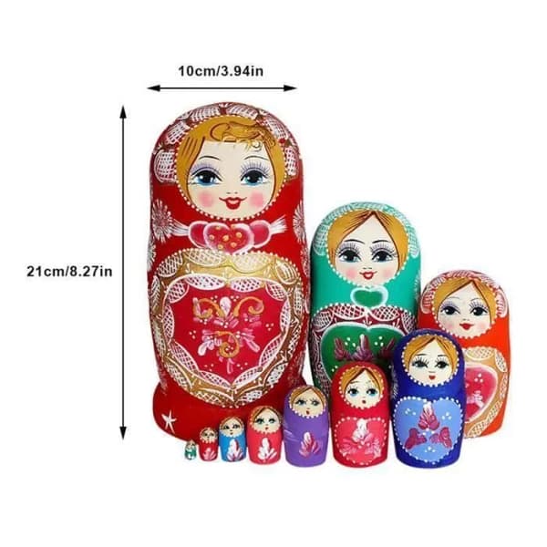 10-lagers ryska \"nesting dolls\", traditionella ryska Matryoshka-dockor i handmålat trä, present till födelsedagar, jul (DB)