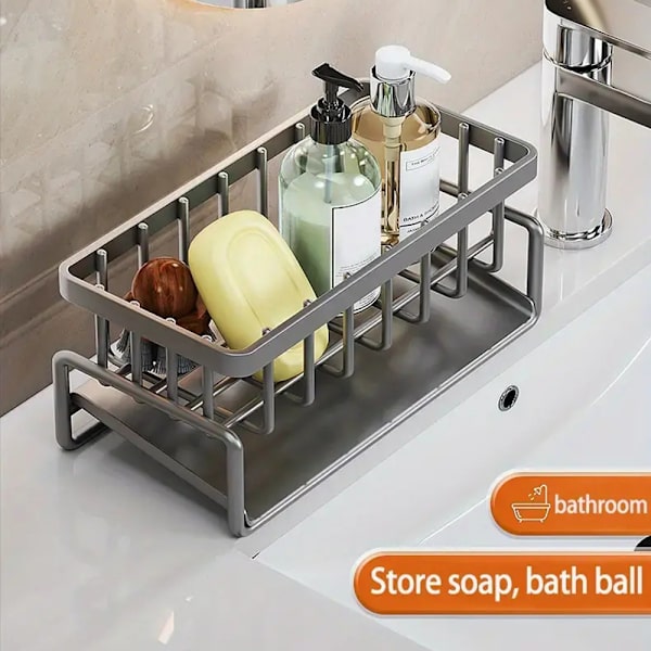 Multifunctional Countertop Draining Storage Rack Heavy Duty Durable Draining Rack for Bathroom Kitchen Grey Grey