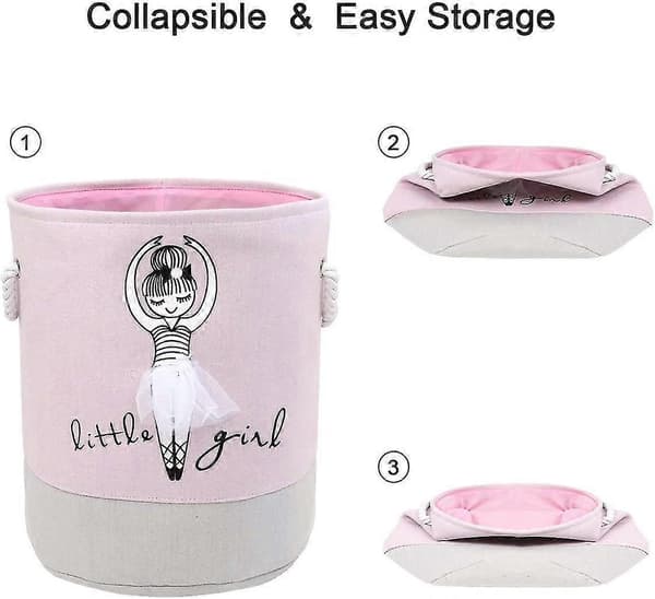 Round Laundry Hamper Large Storage Basket for Nursery with Handles Foldable Canvas Fabric Storage