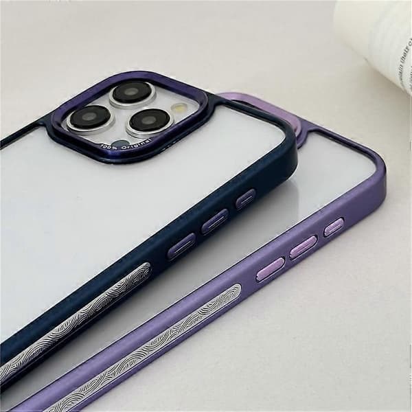 Compatible for iPhone 14 Pro Transparent Phone Case Electroplated Edge PC Acrylic Back Blue Blue