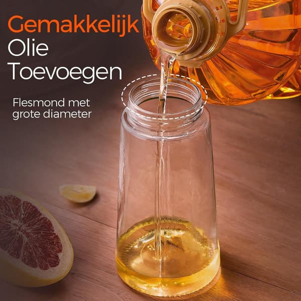 2-i-1 Olivenoliesprøjte - 470 ML - Glas - Olivenolieflaske med Hælde- og Sprayfunktion