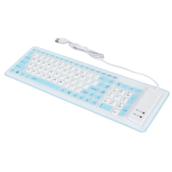 Foldable Silicone Keyboard 103 Keys USB Wired Silicone Foldable Waterproof Silent Fade-Proof Foldable Keyboard for PC Laptop Blue