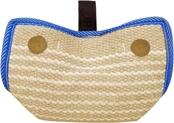Bitekile i jute/lin, 2 håndtak + 1 ring, 35,5 cm & 20 cm for store hunder (schæfer/bully/pitbull/rottweiler)