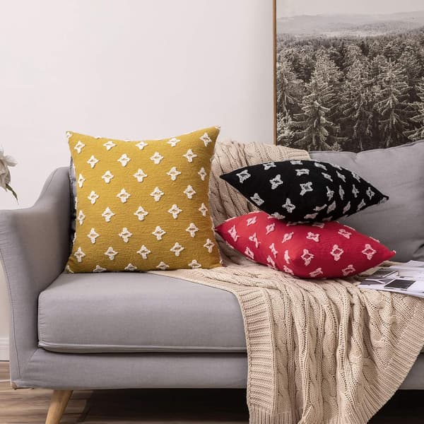 Sæt med 2 dekorative pudebetræk diamant jacquard pudebetræk efterår sofa bløde firkantede pudebetræk 45x45 cm gul_tfrf