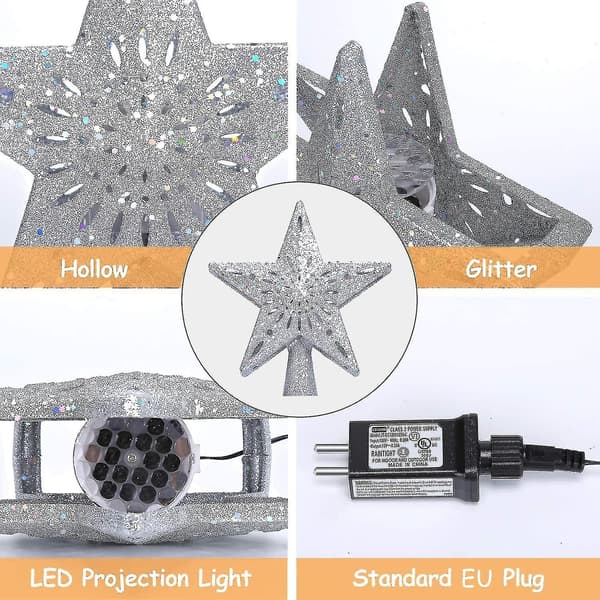 Julgransstjerne med justerbar LED-projektor snefnug effekt sølv EU