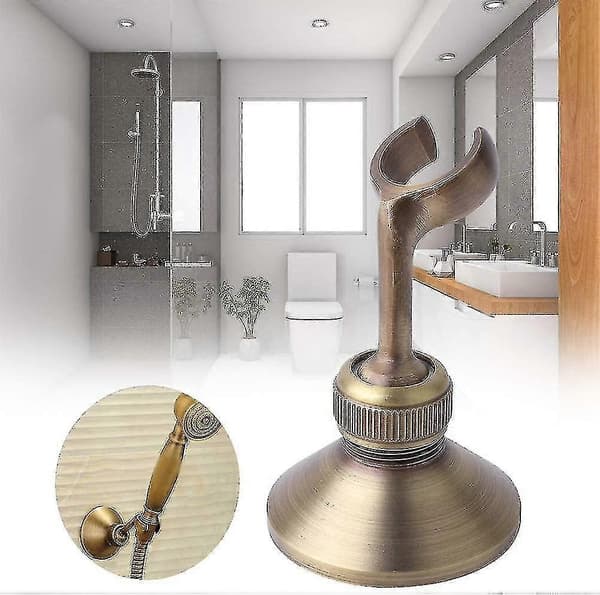 Veggmontert dusjhodeholder i antikk messing, belagt base, fast sete, baderomstilbehør for hotell
