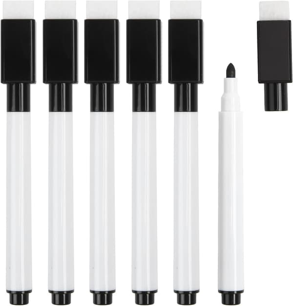 Whiteboardpenne, 20 sorte whiteboardpenne med viskelæder, whiteboardpenne med fin spids til børn