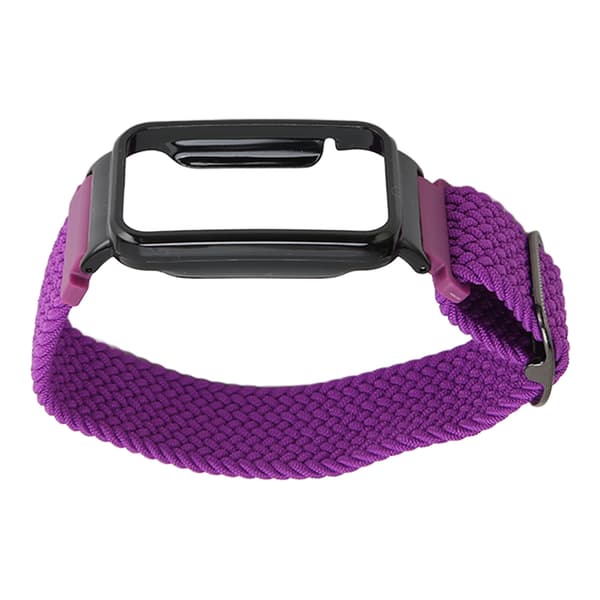 Braided Loop Strap for Mi Band 7 Pro Adjustable Elastic Nylon Loop Bracelet with Protective Frame Purple Band Black Case