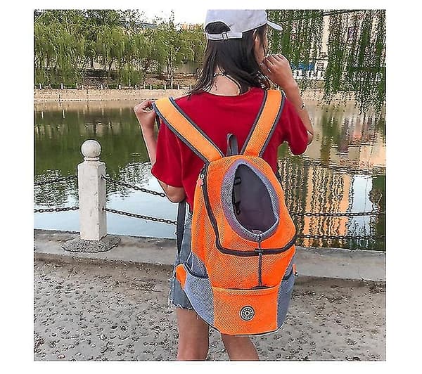 Puppy Travel Bag, Portable Mesh Backpack, Front-Facing Shoulder Bag, Orange S